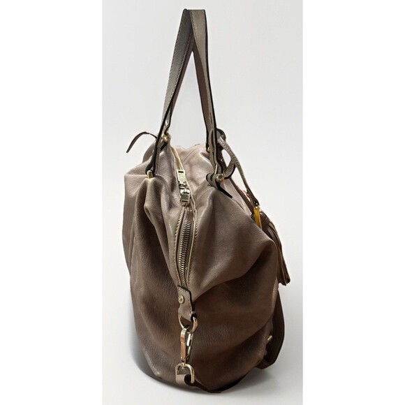 Cromia Purse Bag Hobo Beige Tassel Logo Strap Handles Goat Skin Italy - Picture 7 of 13